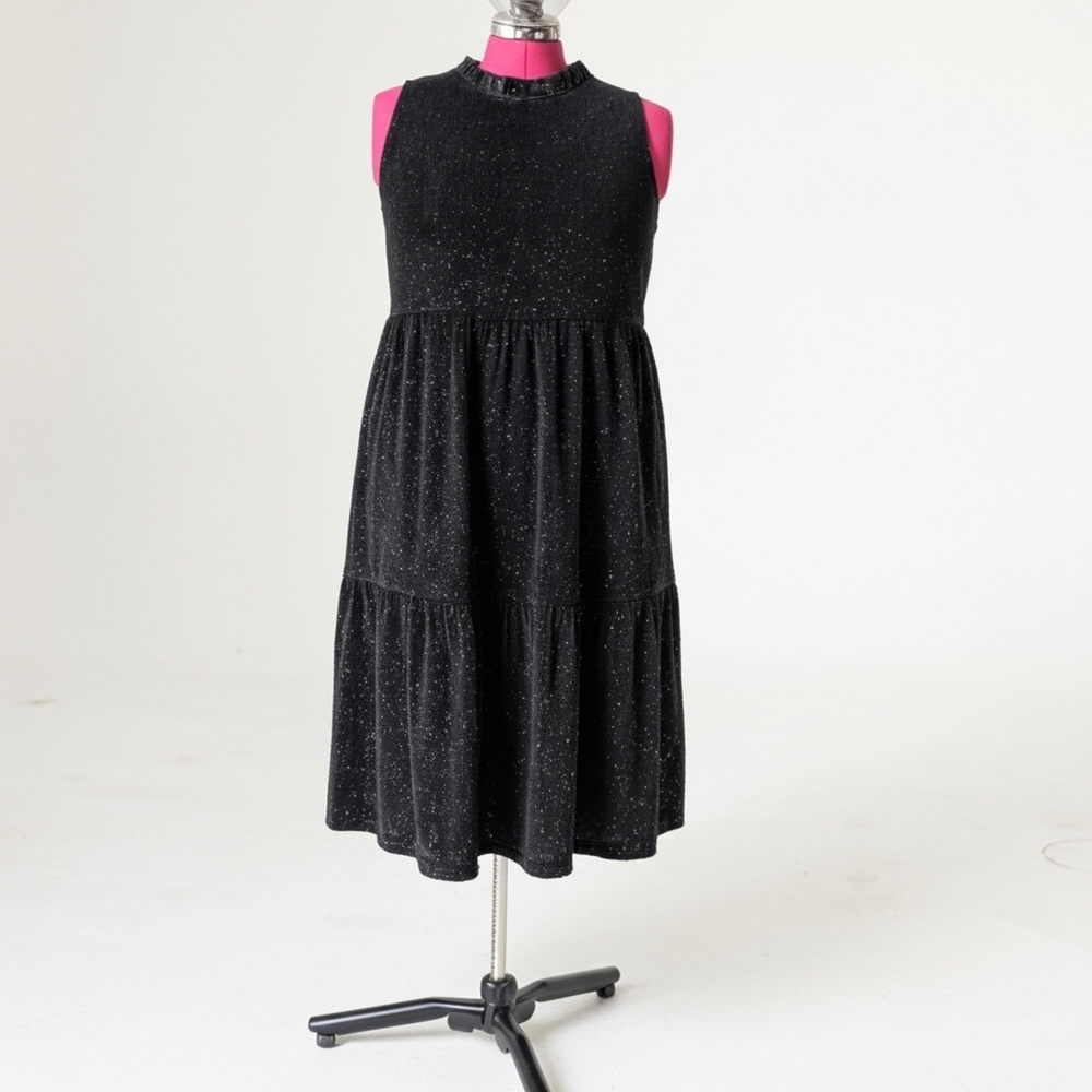 J. Crew Sleeveless Black Velvet Sparkle Midi Dress Size 14